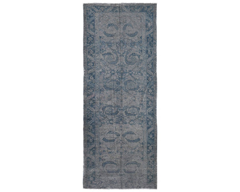 9 Ft Vintage Gray Blue Persian Style Distressed Hand Knotted Low Pile Wool Runner Rug